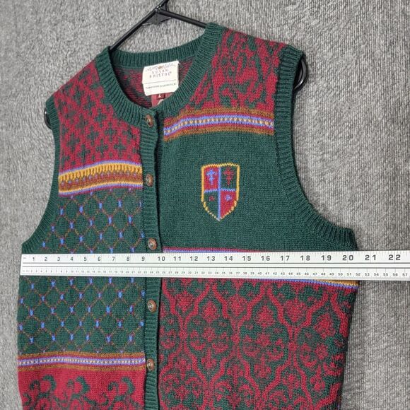 Vintage Susan Bristol Sweater Vest Womens L Green Red Fair Isle Pure Wool 1989 - Picture 5 of 11